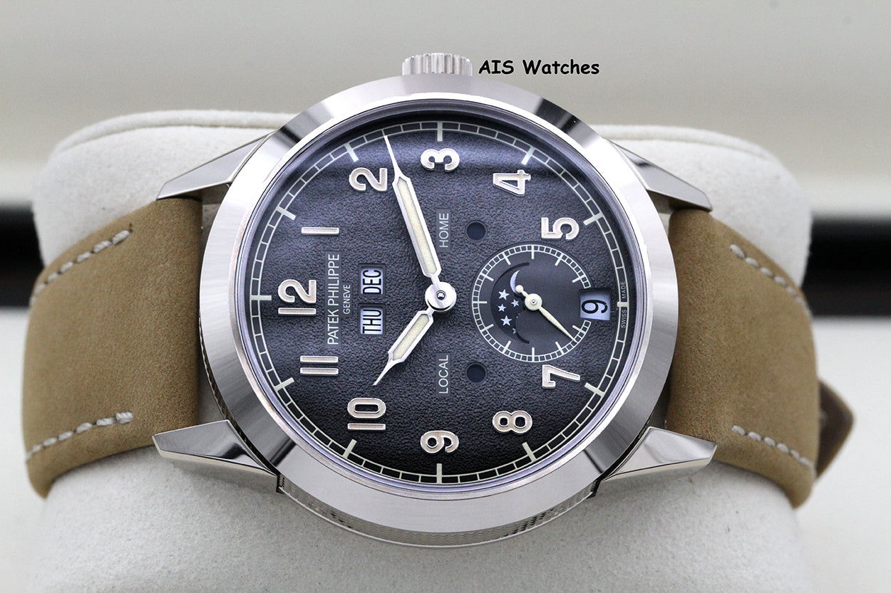 BNIB Patek Philippe Calatrava Annual Calendar Travel Time 5326G 18K White Gold Charcoal Dial Box & Papers