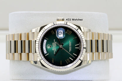 BNIB Rolex 128238 DayDate 36MM DD36 Yellow Gold Green Ombre Roman Dial B&P