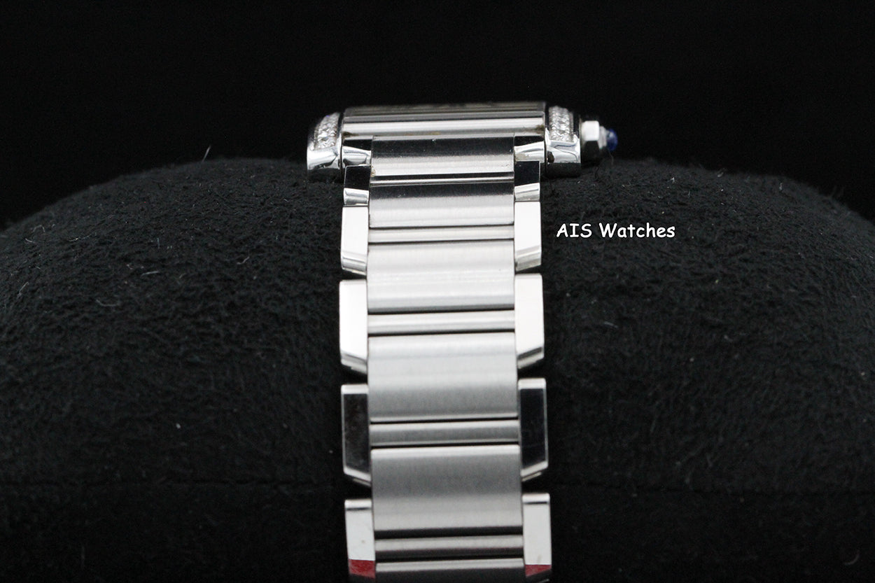 Cartier Tank Francaise W4TA0009 Medium Diamond Bezel Quartz Silver Dial B&P