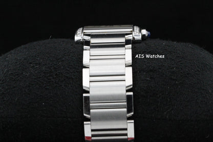 Cartier Tank Francaise W4TA0009 Medium Diamond Bezel Quartz Silver Dial B&P