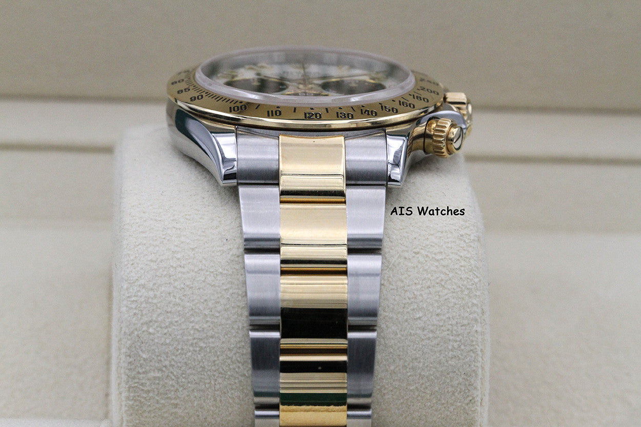 Rolex Daytona 116523 18K YG / SS Panda Arabic Racing Dial Box & Papers