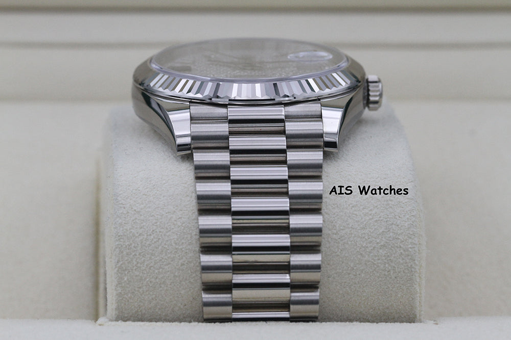 BNIB Rolex 228239 DayDate 40MM DD40 White Gold Diamond Pave Sapphire Baguettes