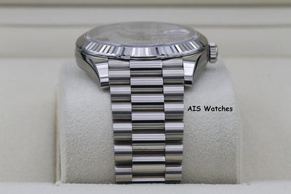 BNIB Rolex 228239 DayDate 40MM DD40 White Gold Diamond Pave Sapphire Baguettes
