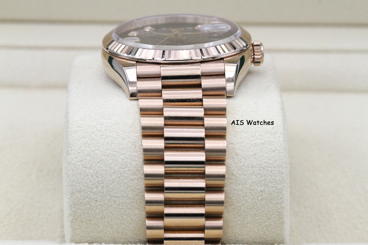 Rolex 128235 DayDate 36MM DD36 EverRose Gold Brown Ombré-Diamond Dial Box & Paper