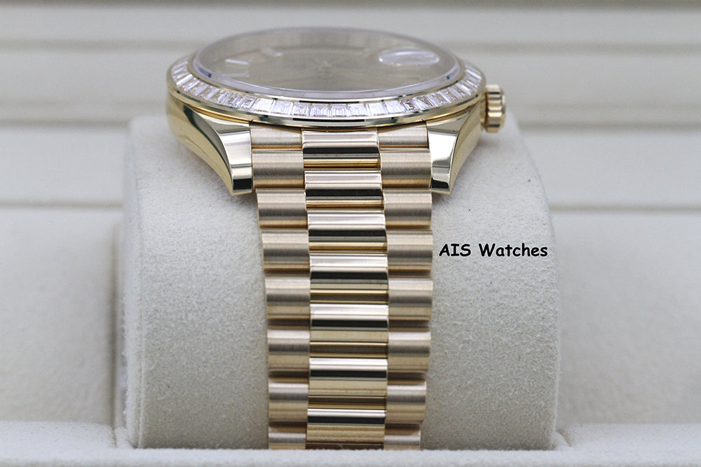 BNIB Rolex 228398TBR DayDate 40 18K YG Champagne Baguette Diamond Dial / Bezel
