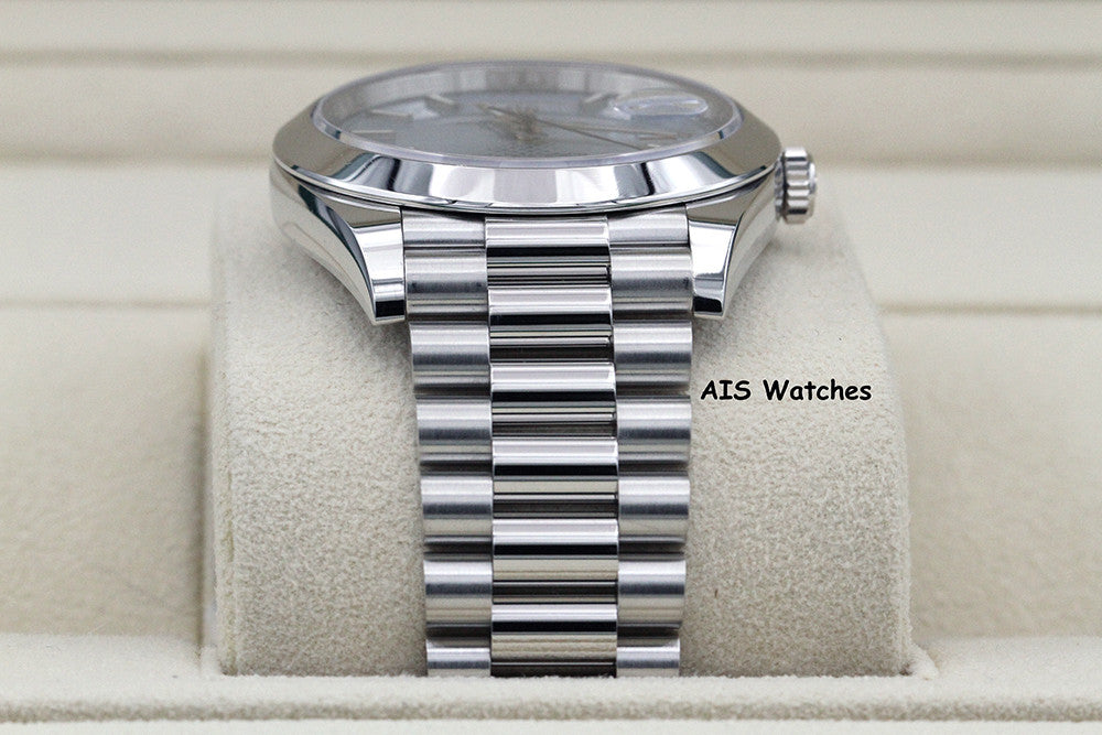 Rolex 228206 Platinum DayDate 40MM DD40 Ice Blue Diagonal Motif Dial B&P