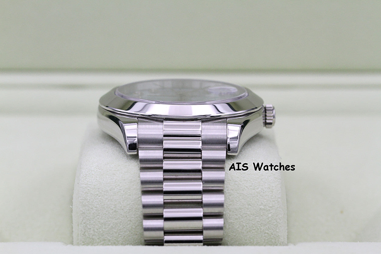 Rolex 218206 Platinum DayDate II 41MM DD2 Glacier Ice Blue Diamond Dial Box & Paper