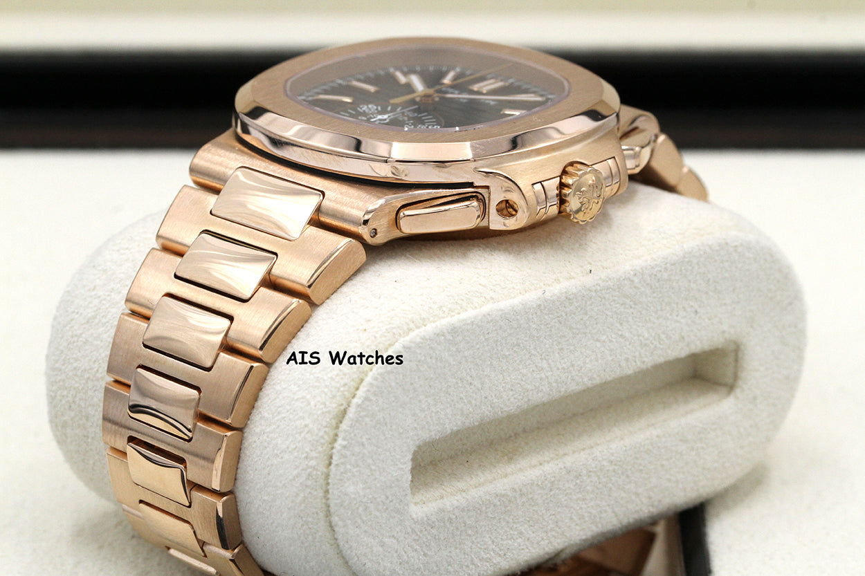 Patek Philippe Nautilus 5980/1R Chronograph 18K Rose Gold Black Dial Box & Papers