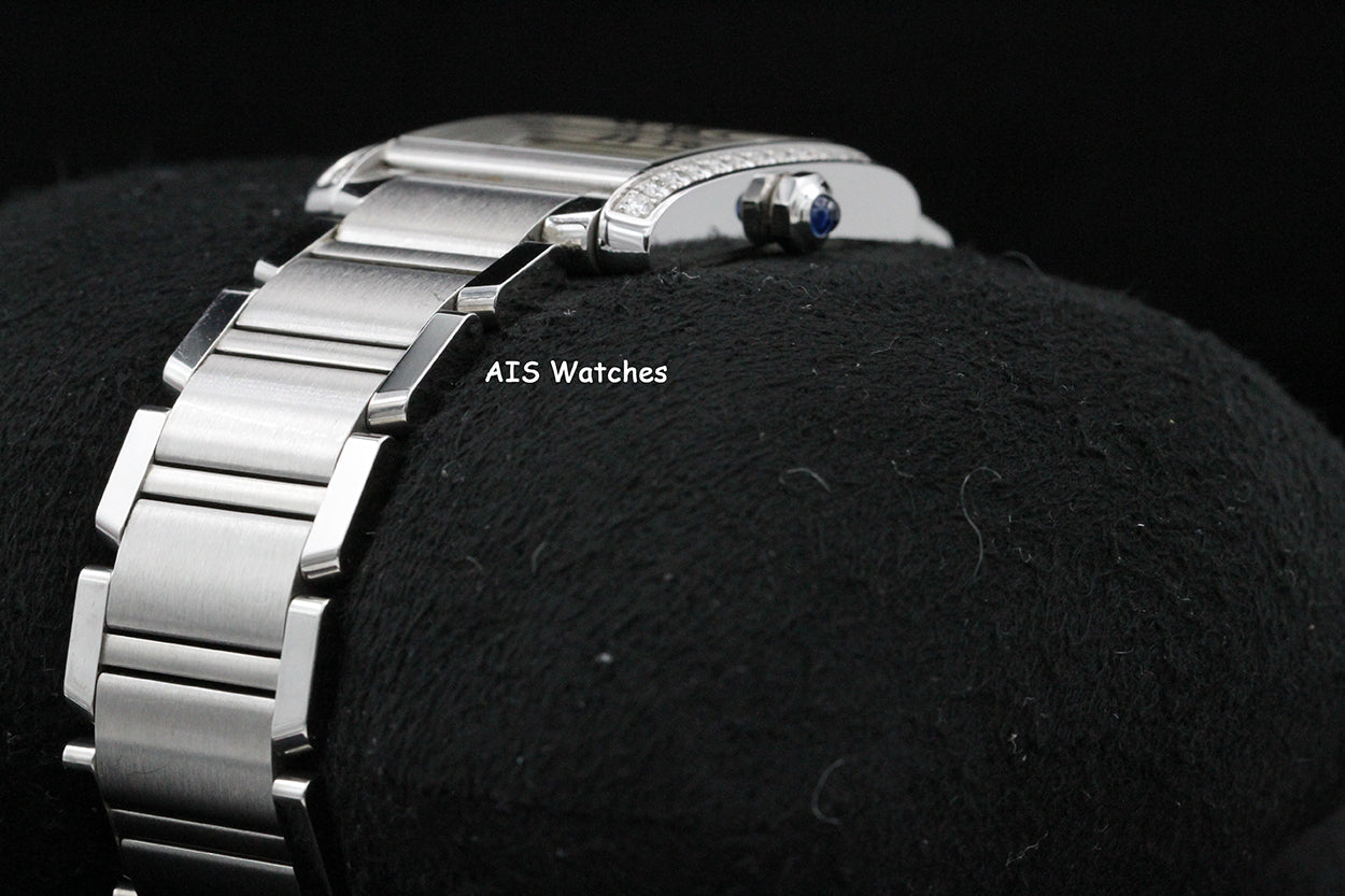 Cartier Tank Francaise W4TA0009 Medium Diamond Bezel Quartz Silver Dial B&P