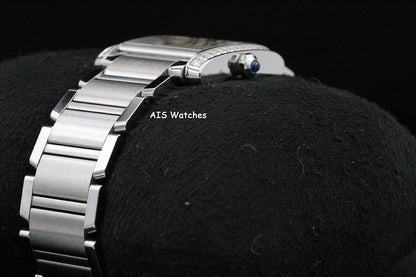 Cartier Tank Francaise W4TA0009 Medium Diamond Bezel Quartz Silver Dial B&P