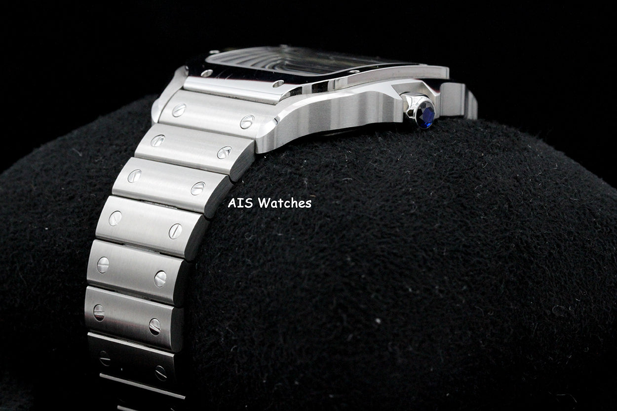 Cartier Santos De Cartier Large Steel WSSA0076 Dual Time GMT Grey Dial Box & Papers