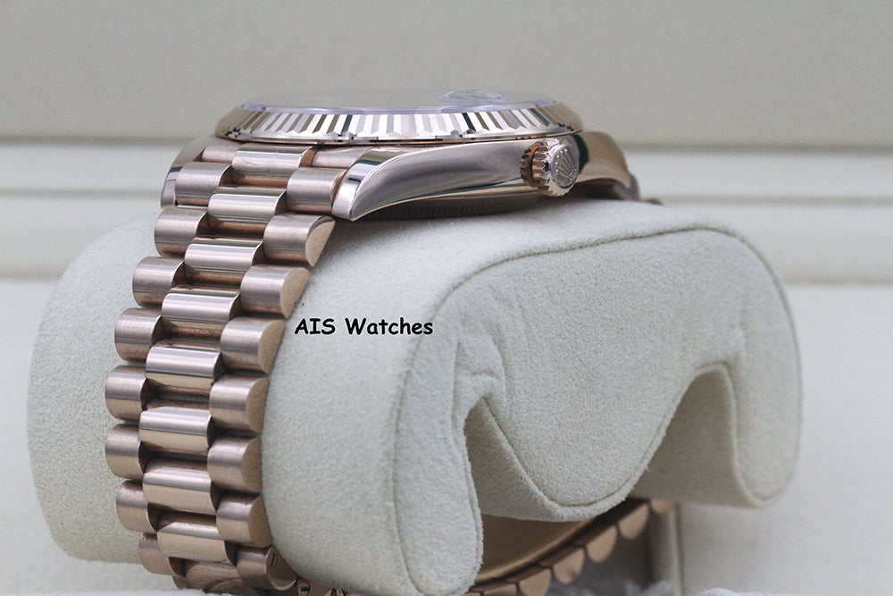 Rolex 228235 DayDate 40MM DD40 Rose Gold Chocolate Baguette Diamond Dial B&P