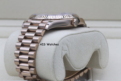 Rolex 228235 DayDate 40MM DD40 Rose Gold Chocolate Baguette Diamond Dial B&P