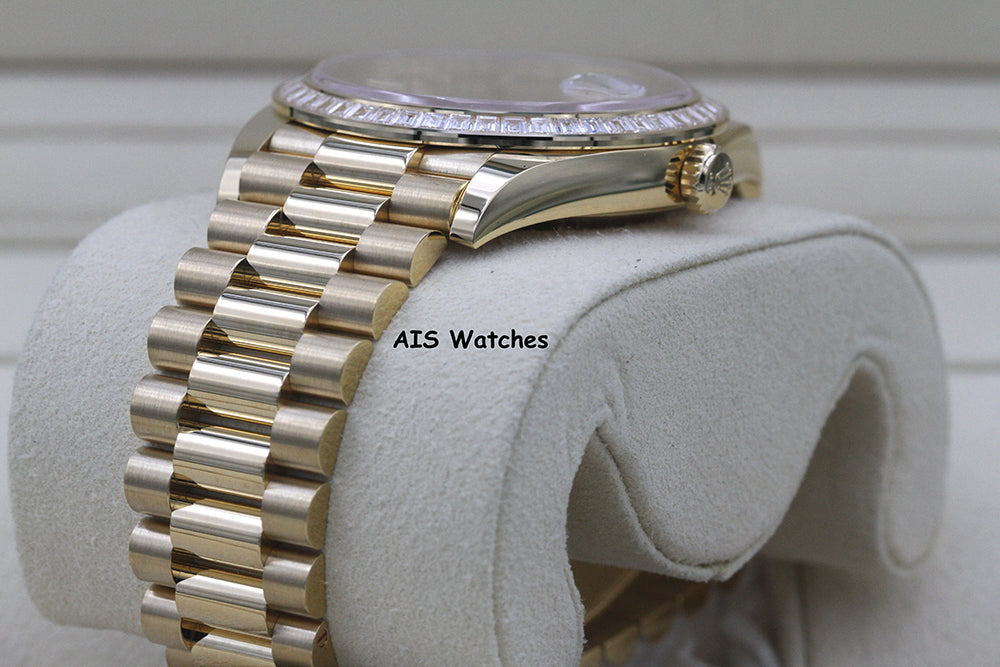 BNIB Rolex 228398TBR DayDate 40 18K YG Champagne Baguette Diamond Dial / Bezel