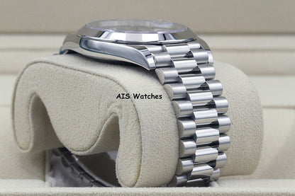 Rolex 228206 Platinum DayDate 40MM DD40 Ice Blue Diagonal Motif Dial B&P