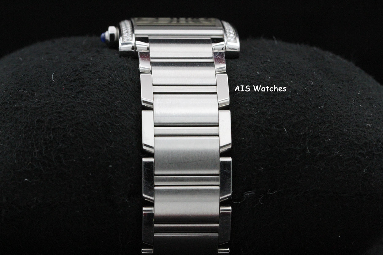 Cartier Tank Francaise W4TA0009 Medium Diamond Bezel Quartz Silver Dial B&P