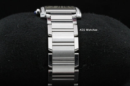 Cartier Tank Francaise W4TA0009 Medium Diamond Bezel Quartz Silver Dial B&P