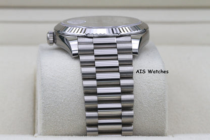 BNIB Rolex 228239 DayDate 40MM DD40 White Gold Diamond Pave Sapphire Baguettes