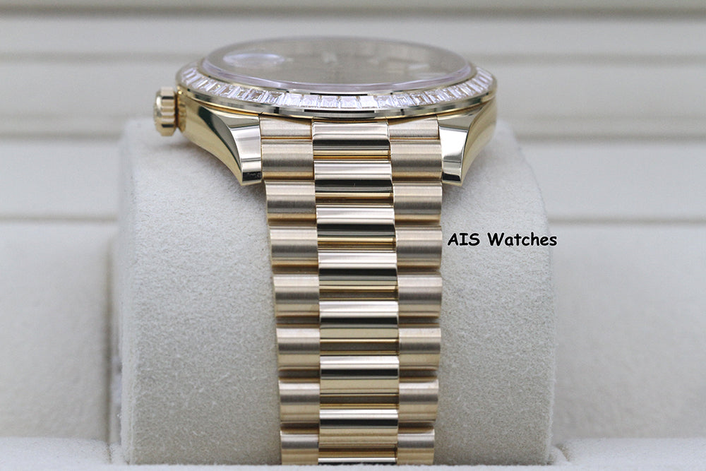 BNIB Rolex 228398TBR DayDate 40 18K YG Champagne Baguette Diamond Dial / Bezel