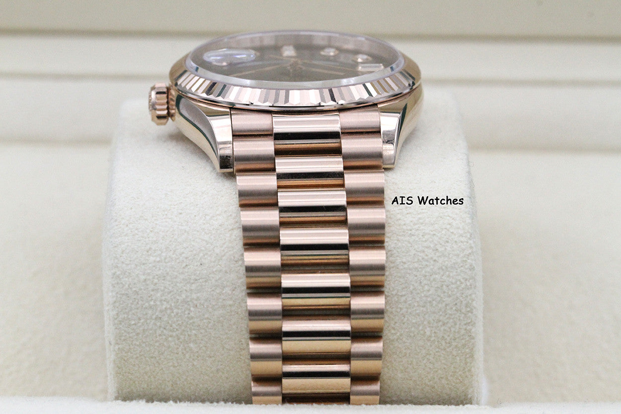 Rolex 128235 DayDate 36MM DD36 EverRose Gold Brown Ombré-Diamond Dial Box & Paper