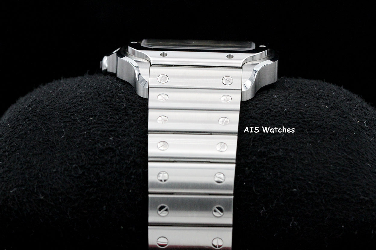 Cartier Santos De Cartier Large Steel WSSA0076 Dual Time GMT Grey Dial Box & Papers