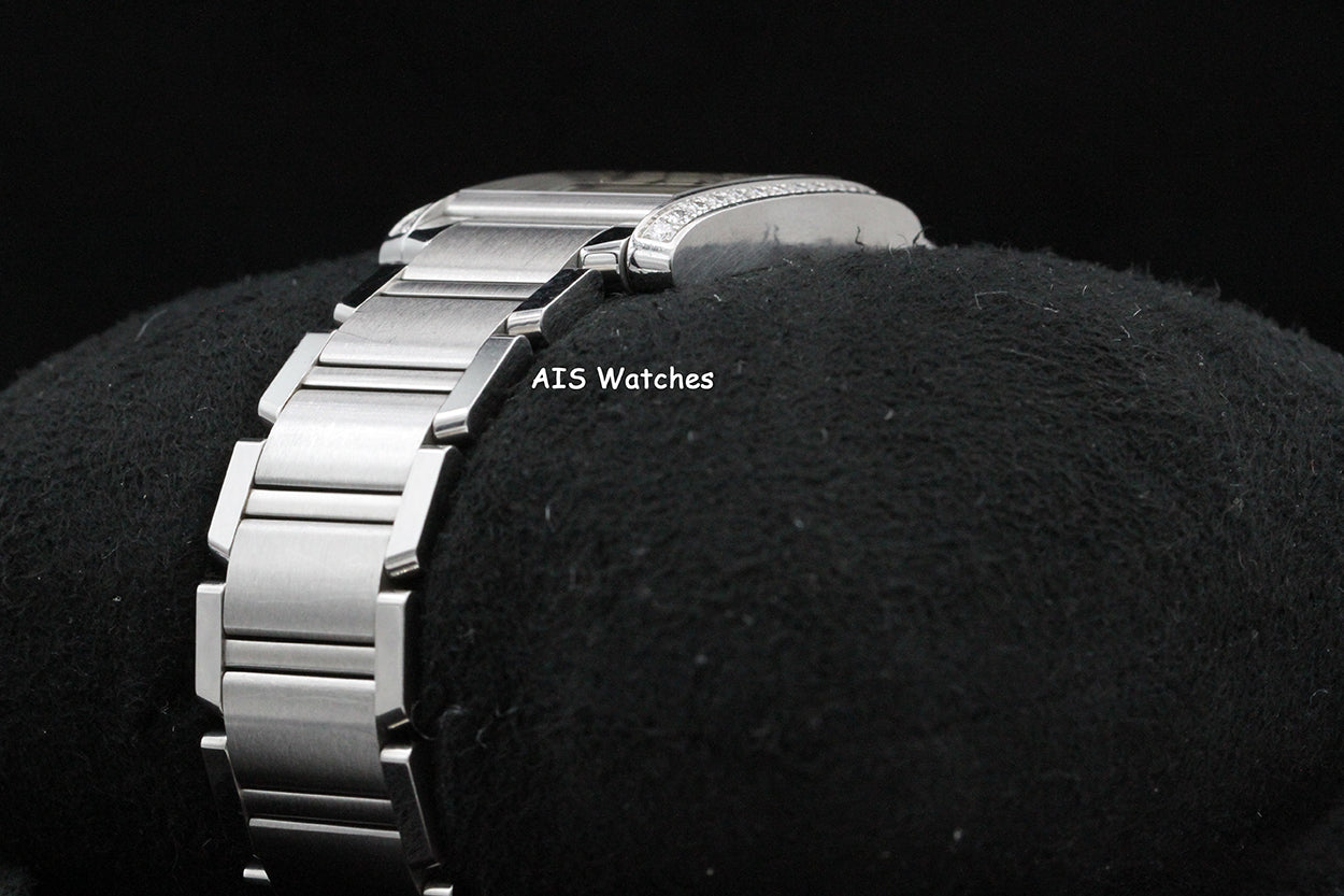 Cartier Tank Francaise W4TA0009 Medium Diamond Bezel Quartz Silver Dial B&P