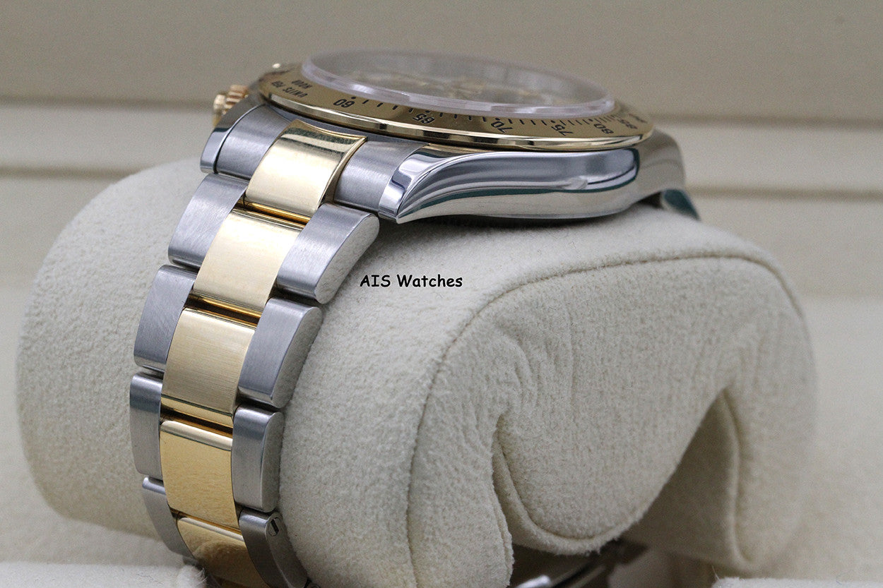 Rolex Daytona 116523 18K YG / SS Panda Arabic Racing Dial Box & Papers
