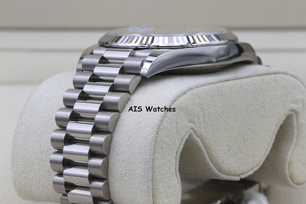 BNIB Rolex 228239 DayDate 40MM DD40 White Gold Diamond Pave Sapphire Baguettes