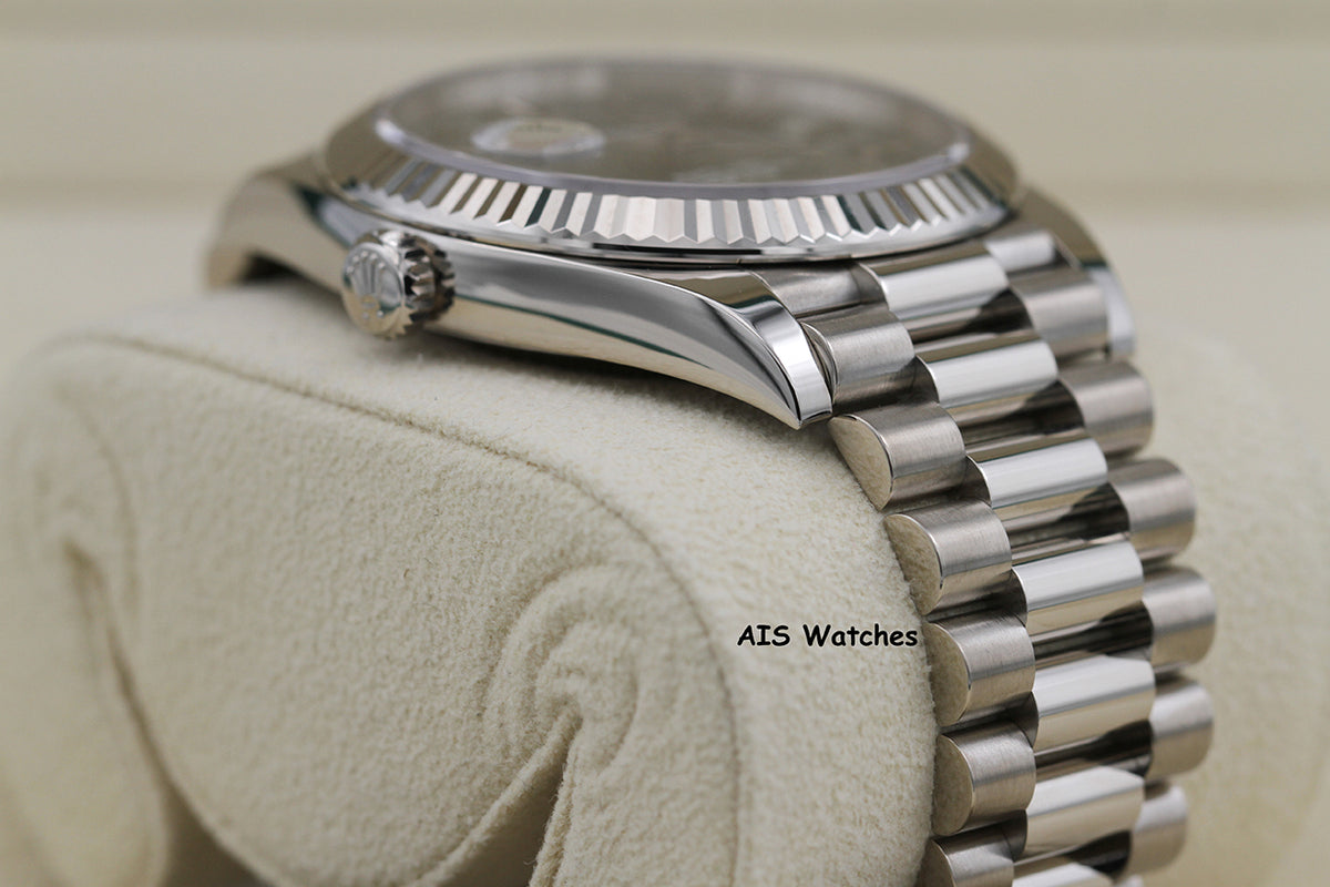 Rolex 228239 DayDate 40MM DD40 18K White Gold Olive Green Roman Dial B&P