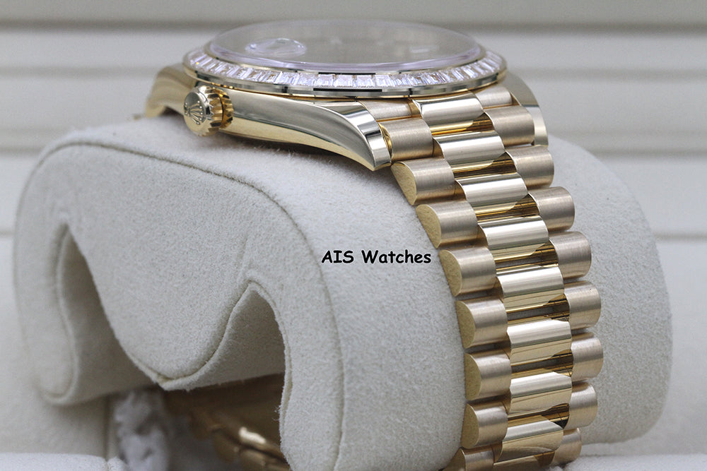 BNIB Rolex 228398TBR DayDate 40 18K YG Champagne Baguette Diamond Dial / Bezel