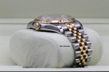 Rolex 116233 DateJust 36MM 18K YG/SS White Roman Dial Jubilee Bracelet B&P