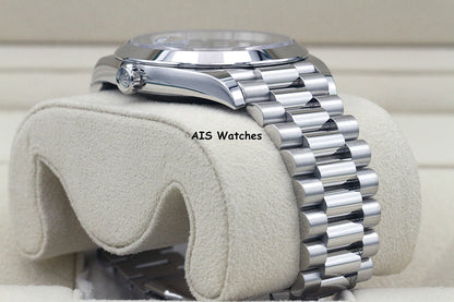 Rolex 228206 Platinum DayDate 40MM DD40 Ice Blue Diagonal Motif Dial B&P