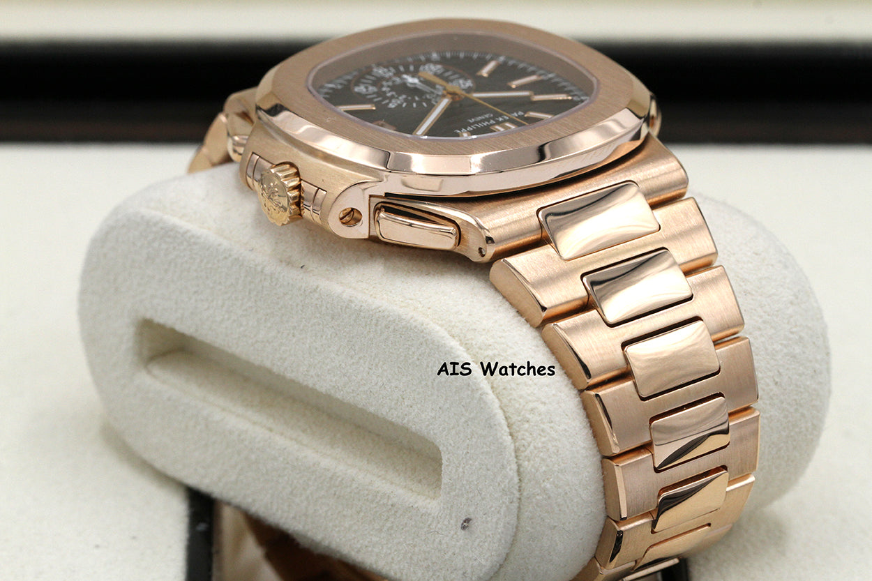 Patek Philippe Nautilus 5980/1R Chronograph 18K Rose Gold Black Dial Box & Papers