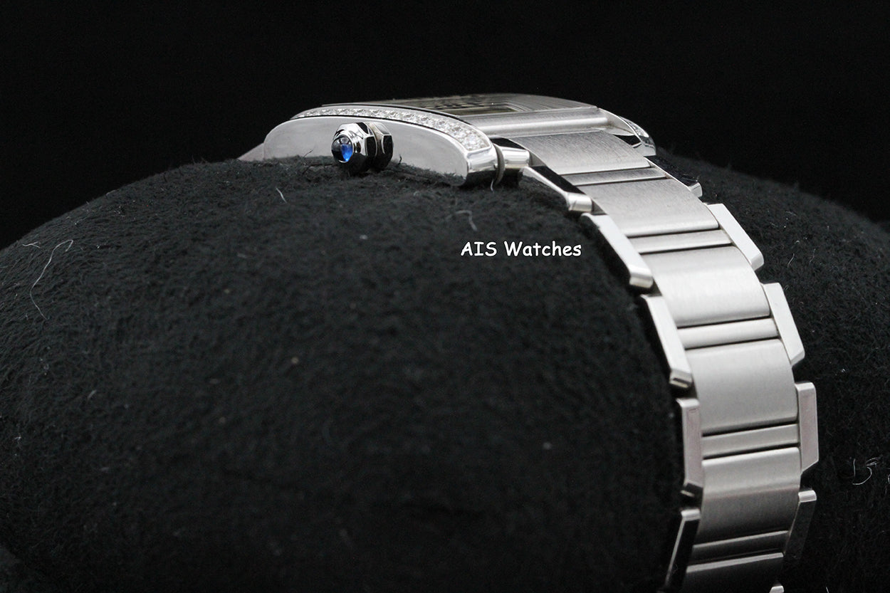 Cartier Tank Francaise W4TA0009 Medium Diamond Bezel Quartz Silver Dial B&P